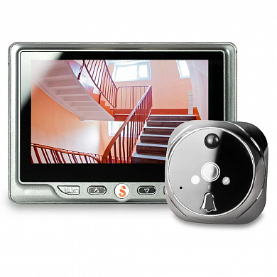 Видеоглазок в дверь с записью на SD карту, звонком и датчиком движения Ps-Link 4,3DM Grey — детальное фото