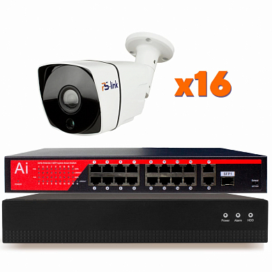 Комплект видеонаблюдения IP Ps-Link KIT-C516IP-POE / 5Мп / 16 камер / питание POE — детальное фото