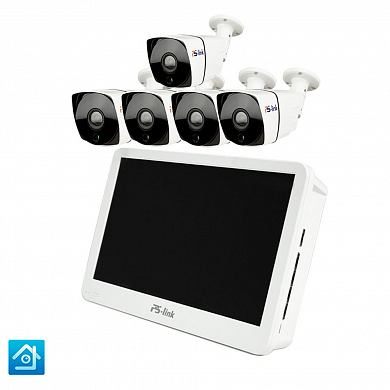 Комплект видеонаблюдения IP Ps-Link KIT-C205IP-POE-LCD / 2Мп / 5 камер / монитор — детальное фото