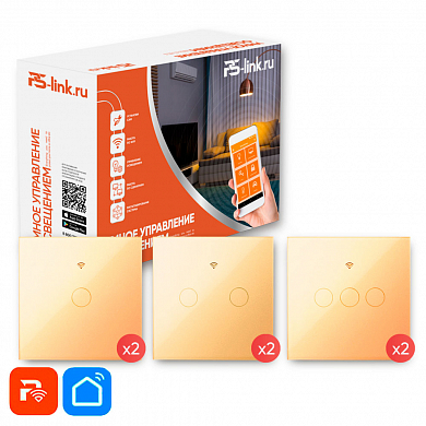 Комплект умного освещения для дома Ps-Link PS-2414 / 6 выключателей / WiFi / Золотые — детальное фото