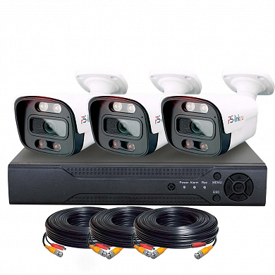 Комплект видеонаблюдения AHD PS-link KIT-C203HDC 3 уличные 2Мп FullColor камеры — детальное фото