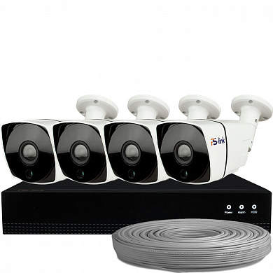 Комплект видеонаблюдения IP Ps-Link KIT-C804IP-POE / 8Мп / 4 камеры / питание POE — детальное фото